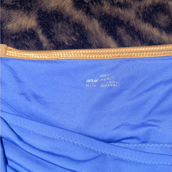 Blue Strapless Bandeau Bikini Top with Shimmer Tan Trim - Picture 2 of 2